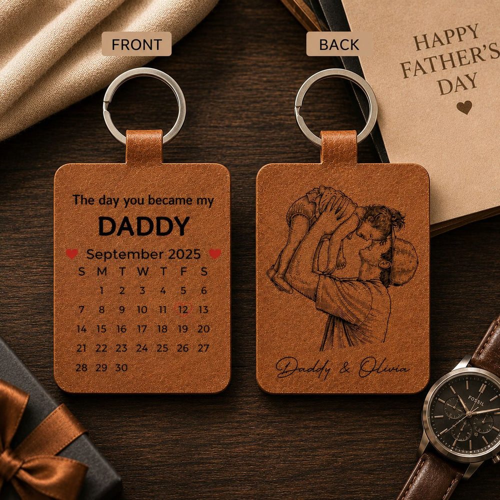 The Day You Became My Dad Sketch Line Art Father's Day Gift For Him - Personalized Keychain | Gift For Dad