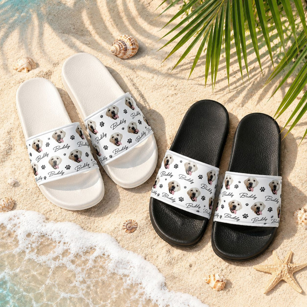 Custom Pet Photo With Name & Paw Print - Personalized Sandals | Pet Lover Gift