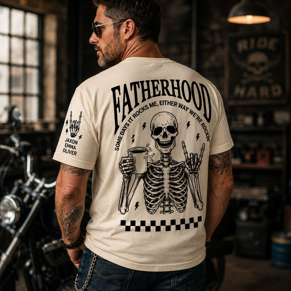 Fatherhood. Some Days I Rock It, Some Days It Rocks Me - Personalized Shirt | Funny Dad Life Gift