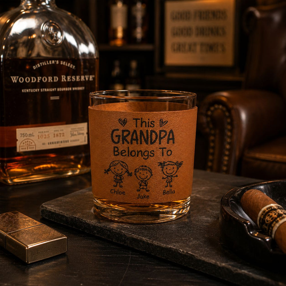 This Grandpa Belongs To Doodle Style - Personalized Whiskey Glass