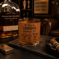 This Grandpa Belongs To Doodle Style - Personalized Whiskey Glass