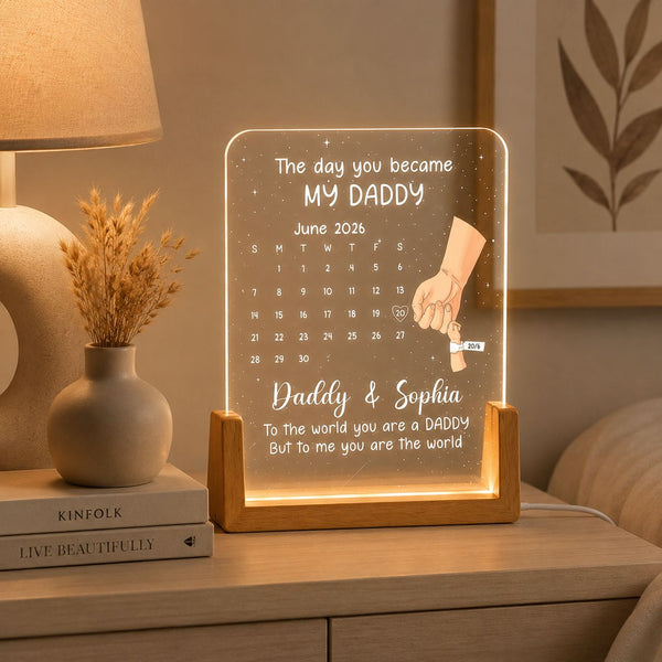 Father's Day Gifts, First Father's Day Gift - The Day You Became My Daddy - Custom Calendar - Personalized Night Light | Meaningful Gift For New Dad