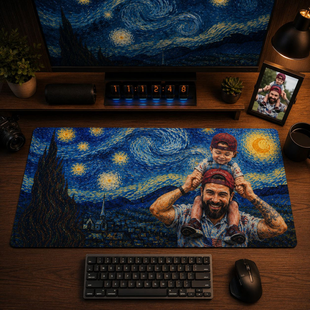 Custom Photo Van Gogh Art Father's Day Gift For Dad, Husband - Personalized Desk Mat | Artistic Dad Gift