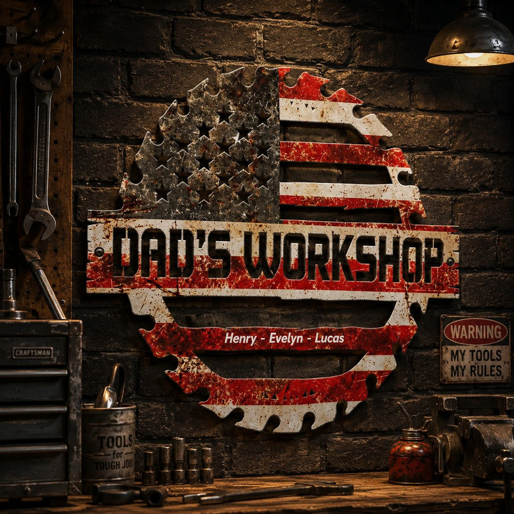 Daddy's Garage, Papa's Garage Man Cave Steel Workshop Sign Father's Day Gifts - Personalized Metal Sign | Custom Gift For Dad’s Workshop Decor