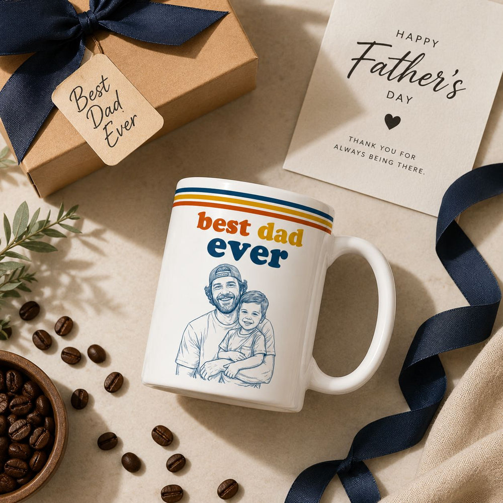 World's Best Dad Sketch Line Art Retro Mug Father's Day - Personalized Mug | Vintage Dad Gift