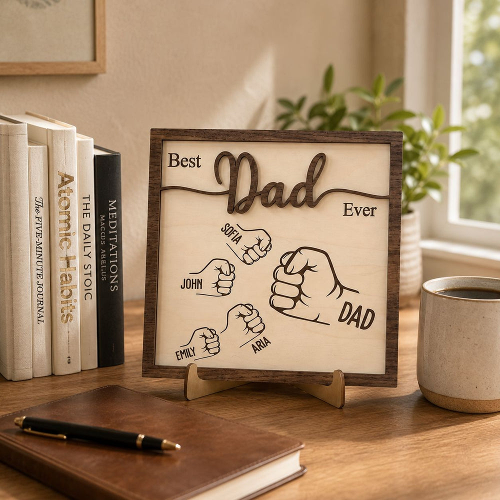 Best Dad Ever Fist Bump Father's Day Gift For Dad, Grandpa - Personalized Wooden Plaque | Heartwarming Gift From Kids & Grandkids