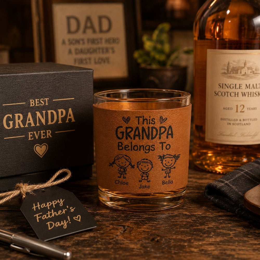 This Grandpa Belongs To Doodle Style - Personalized Whiskey Glass