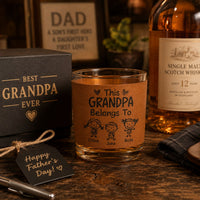 This Grandpa Belongs To Doodle Style - Personalized Whiskey Glass