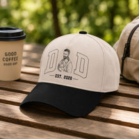 Dad Est Custom Photo Sketch Line Art Father's Day Gift For New Dad, Husband - Personalized Cap | Meaningful Gift From Wife & Kids