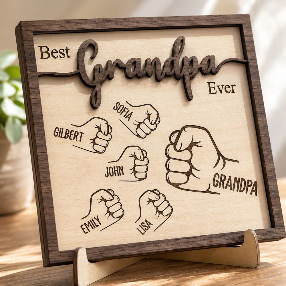 Best Dad Ever Fist Bump Father's Day Gift For Dad, Grandpa - Personalized Wooden Plaque | Heartwarming Gift From Kids & Grandkids