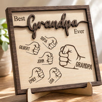 Best Dad Ever Fist Bump Father's Day Gift For Dad, Grandpa - Personalized Wooden Plaque | Heartwarming Gift From Kids & Grandkids