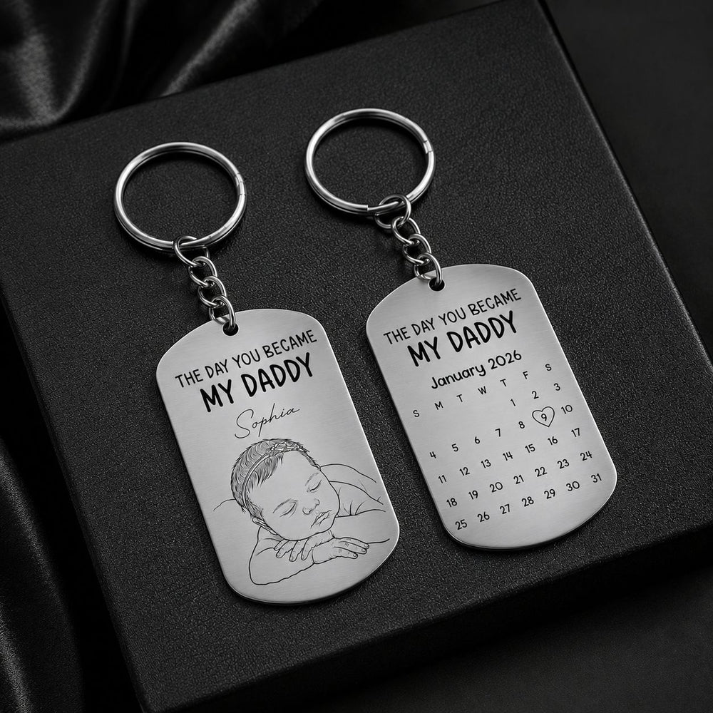 Custom Baby Photo Sketch Line Art Father's Day Gift For New Dad, Husband - Personalized Keychain | Meaningful Keepsake Gift