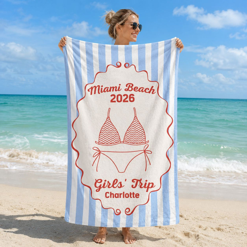 Girl Trip Bikini Gift For Her, Friends, Sisters - Personalized Beach Towel | Fun Summer Vacation Gift For Besties