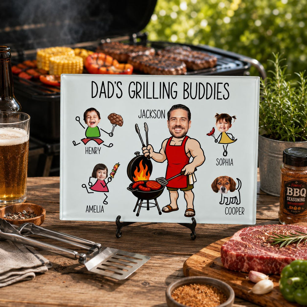 Dad's Grilling Buddies Custom Kid Faces - Personalized Cutting Board