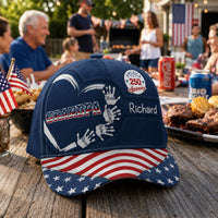 America 250 Anniversary Grandpa Dad Kids Handprints - Personalized Cap | Custom Family Gift
