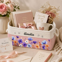 Custom Birth Flower & Name - Storage Basket | Floral Home Decor Gift