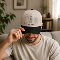 Dad Est Custom Photo Sketch Line Art Father's Day Gift For New Dad, Husband - Personalized Cap | Meaningful Gift From Wife & Kids