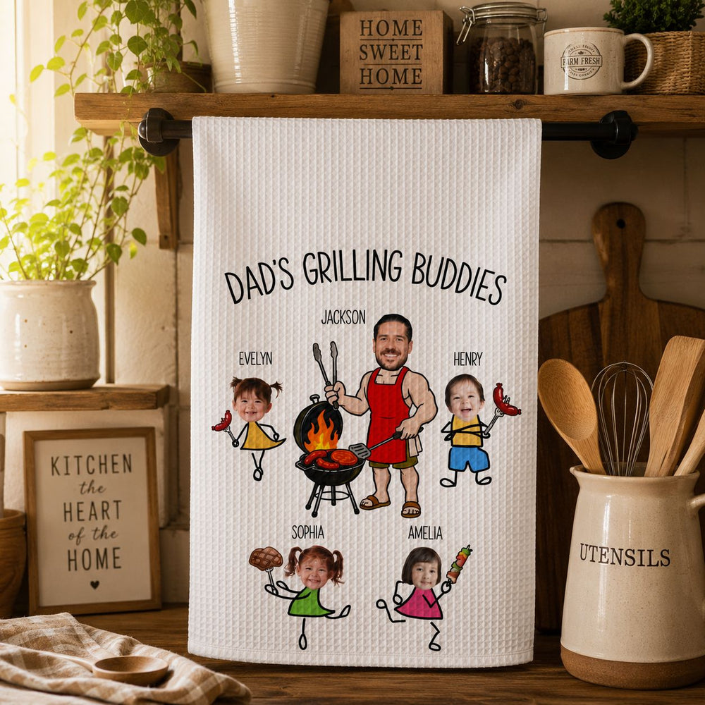 Dad's Grilling Buddies Father's Day Gift For Dad, Husband - Personalized Kitchen Towel | Fun BBQ Gift From Kids For Dad