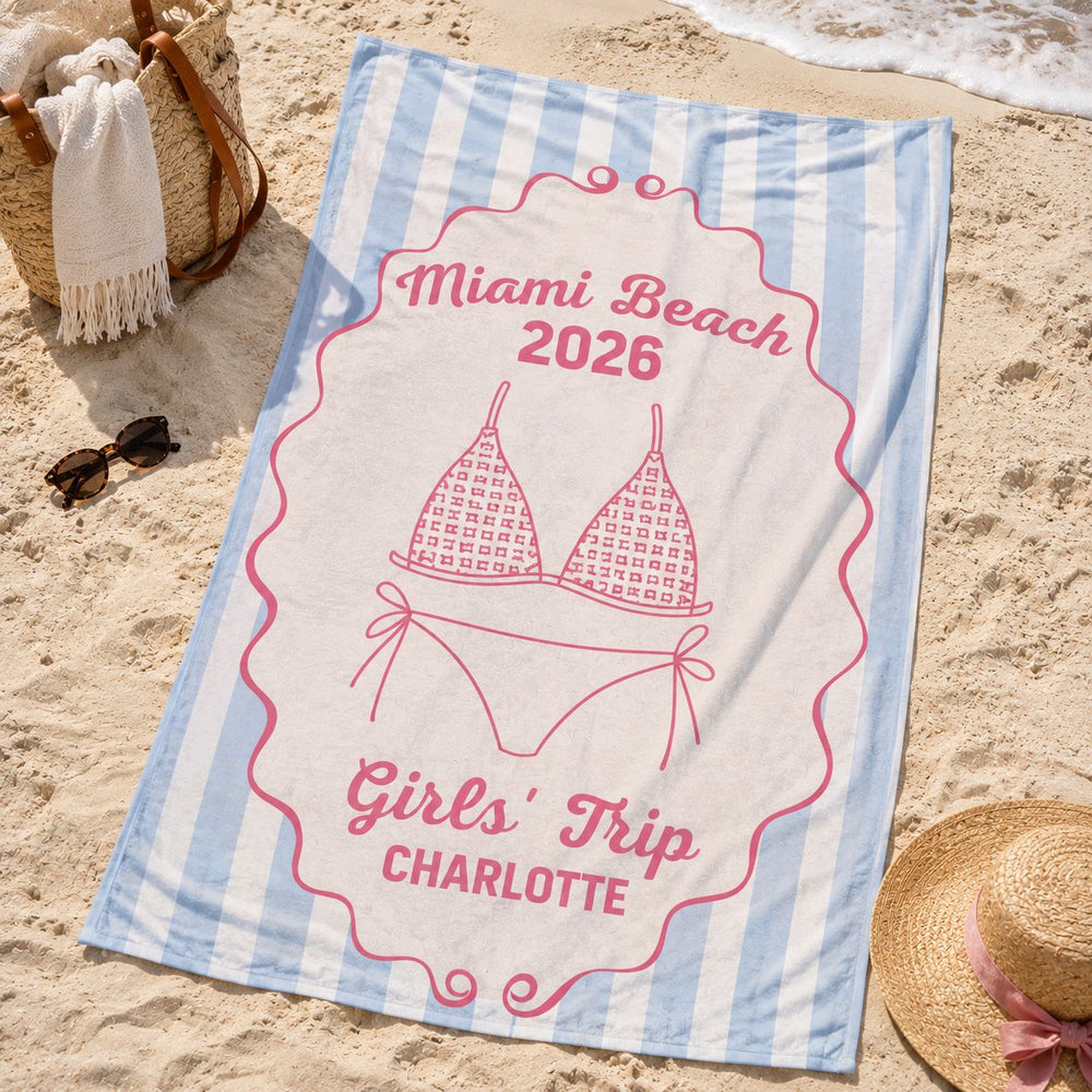 Girl Trip Bikini Gift For Her, Friends, Sisters - Personalized Beach Towel | Fun Summer Vacation Gift For Besties
