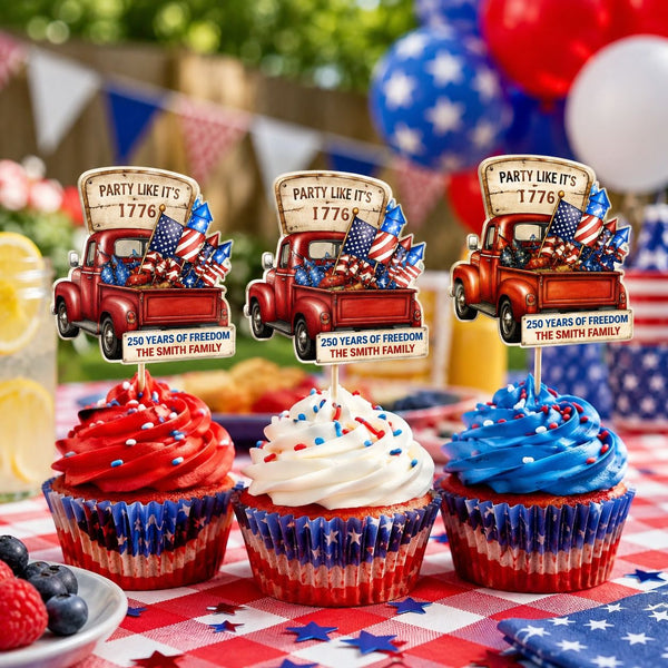Party Like It's 1776 - Personalized Cupcake Toppers | Fun Patriotic Party Decor For USA Celebrations