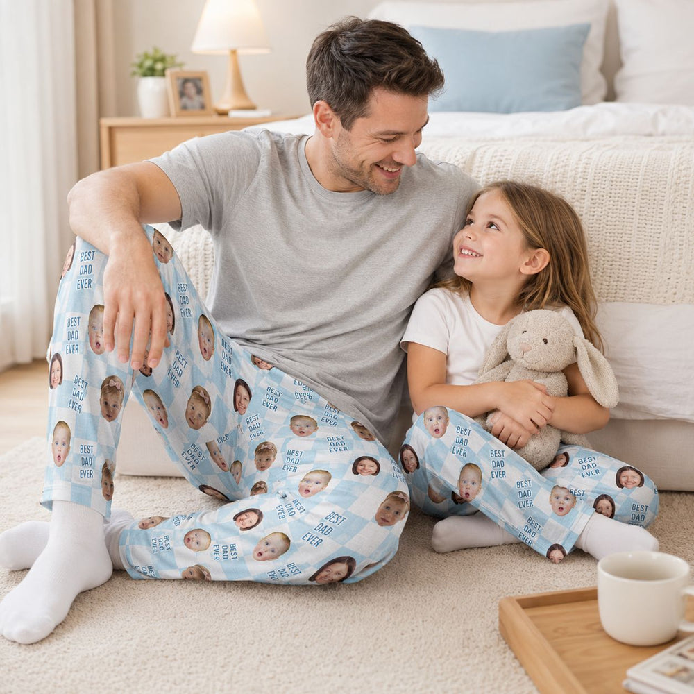 Best Dad Ever Custom Baby Photo Retro - Personalized Lounge Pants