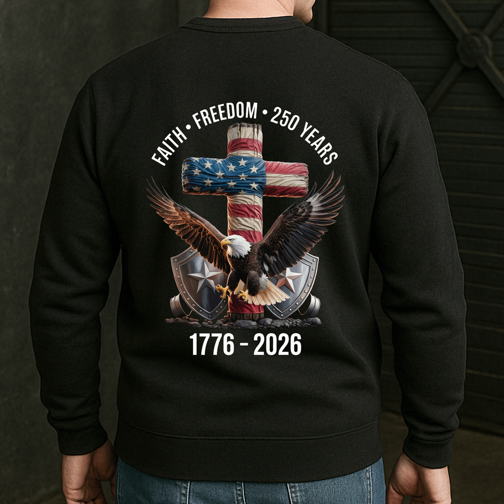 Faith Freedom 250 Years Eagle & Cross - Back Printed Shirt