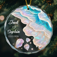 Personalized Ocean Glass Ornament - Custom First Christmas Married Gift for Couples
