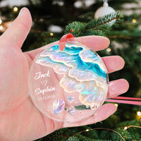 Personalized Ocean Glass Ornament - Custom First Christmas Married Gift for Couples