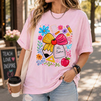 Boho Floral Bow Pencil - Personalized Shirt | Custom Teacher Back To School Graphic Tee