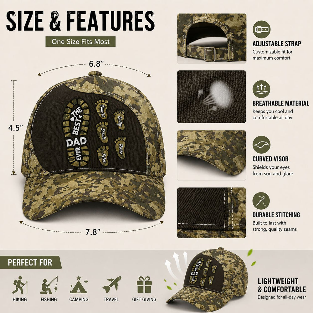 Dad Foot Print Gift For Dad Grandpa - Personalized Cap | Cute Family Gift