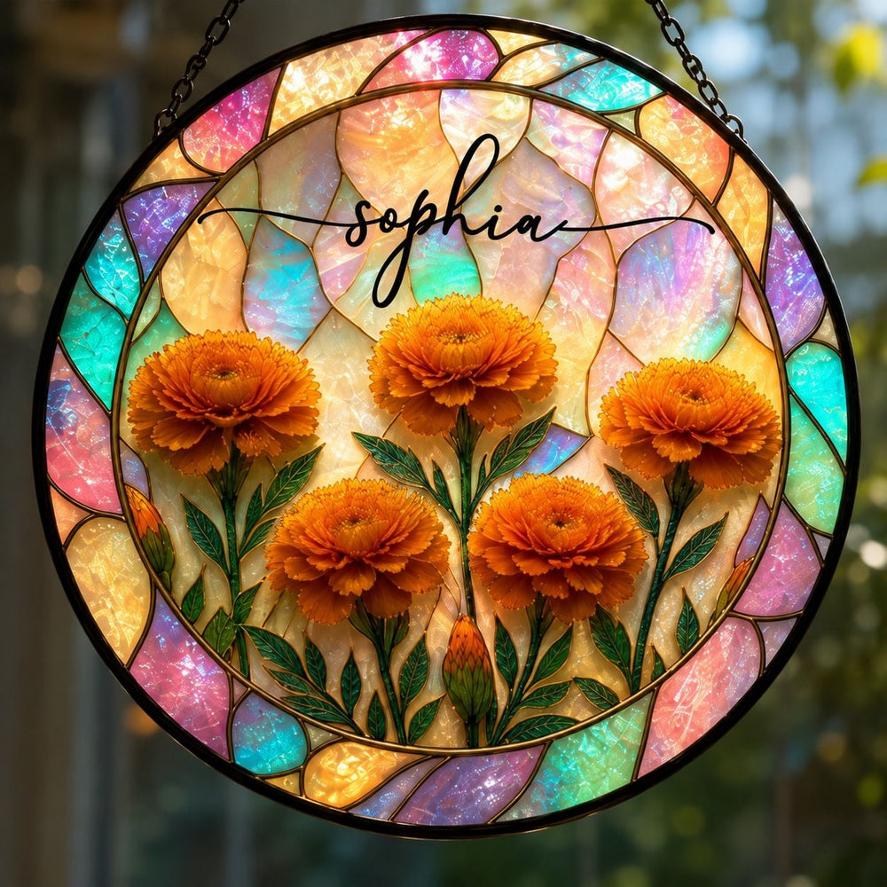 Birth Flower Mother Of Pearl Home Decor - Personalized Window Hanging Suncatcher | Elegant Floral Gift