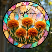 Birth Flower Mother Of Pearl Home Decor - Personalized Window Hanging Suncatcher | Elegant Floral Gift
