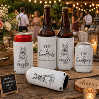 Wedding Can Cooler Favor Custom Pet Photo Sketch Line Art - Personalized Can Cooler | Custom Pet Wedding Favor