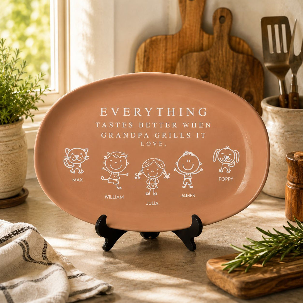 Everything Tastes Better When Grandpa Grills It - With Kids' Names - Personalized Platter | BBQ Grandpa Gift