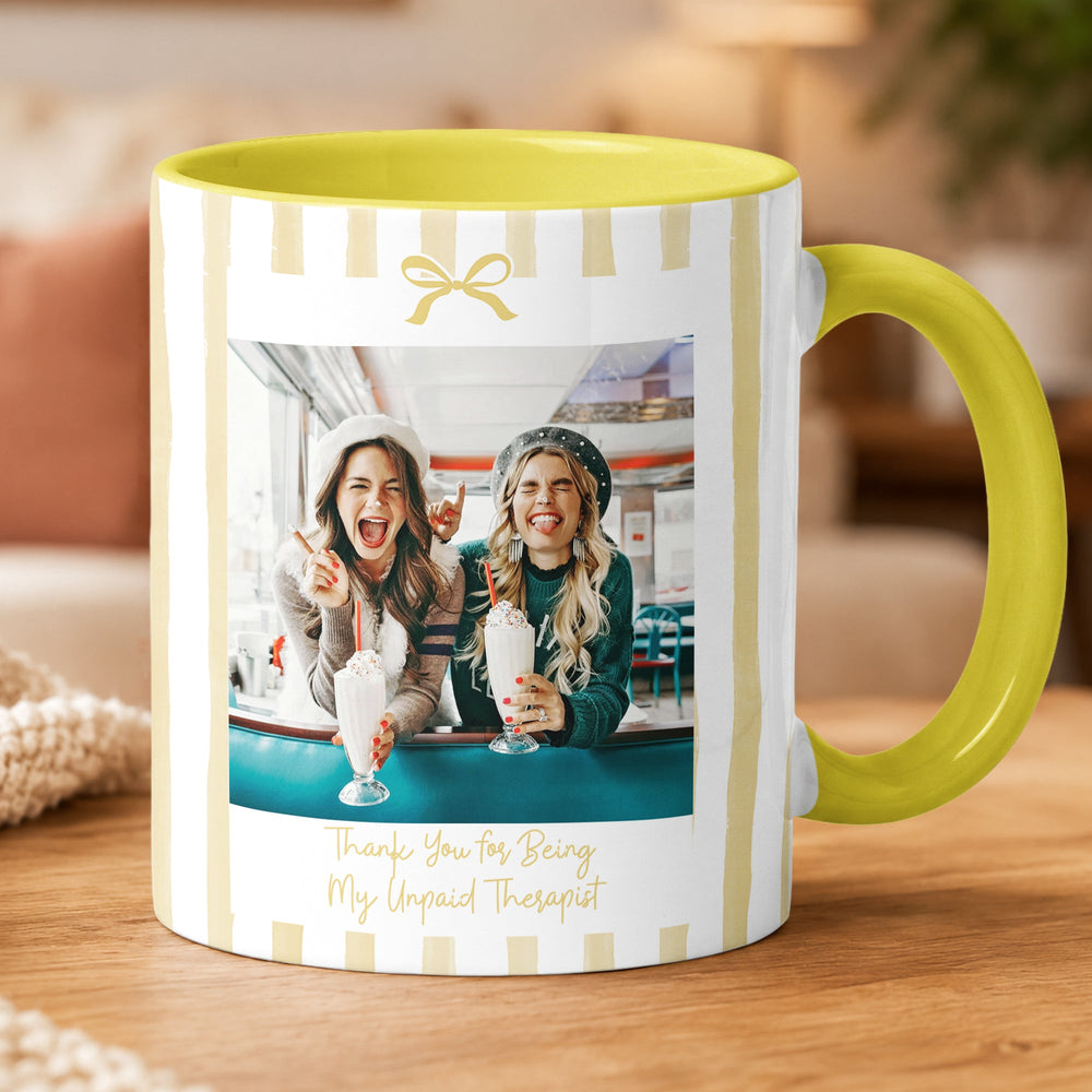 Personalized Friendship Photo Mug - Custom Bestie Gift for Her, Striped Accent Mug