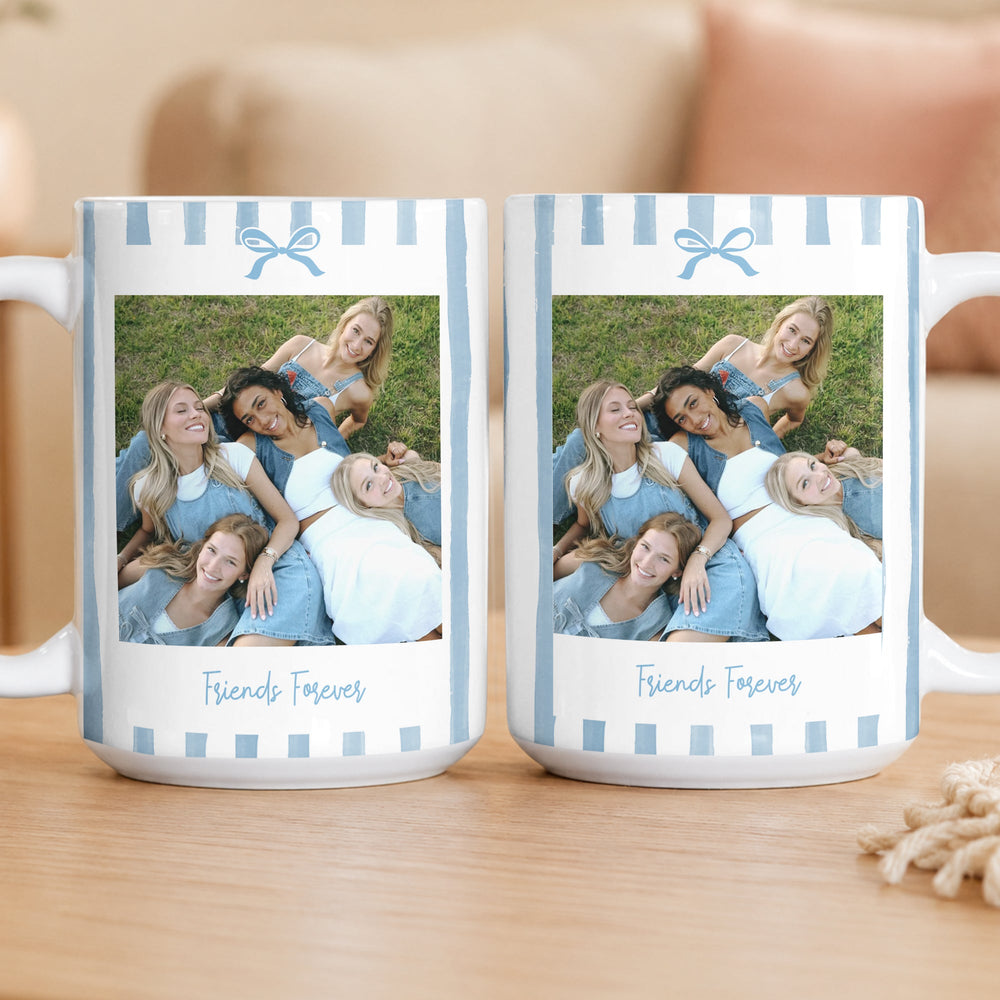 Personalized Friendship Photo Mug - Custom Bestie Gift for Her, Striped Accent Mug