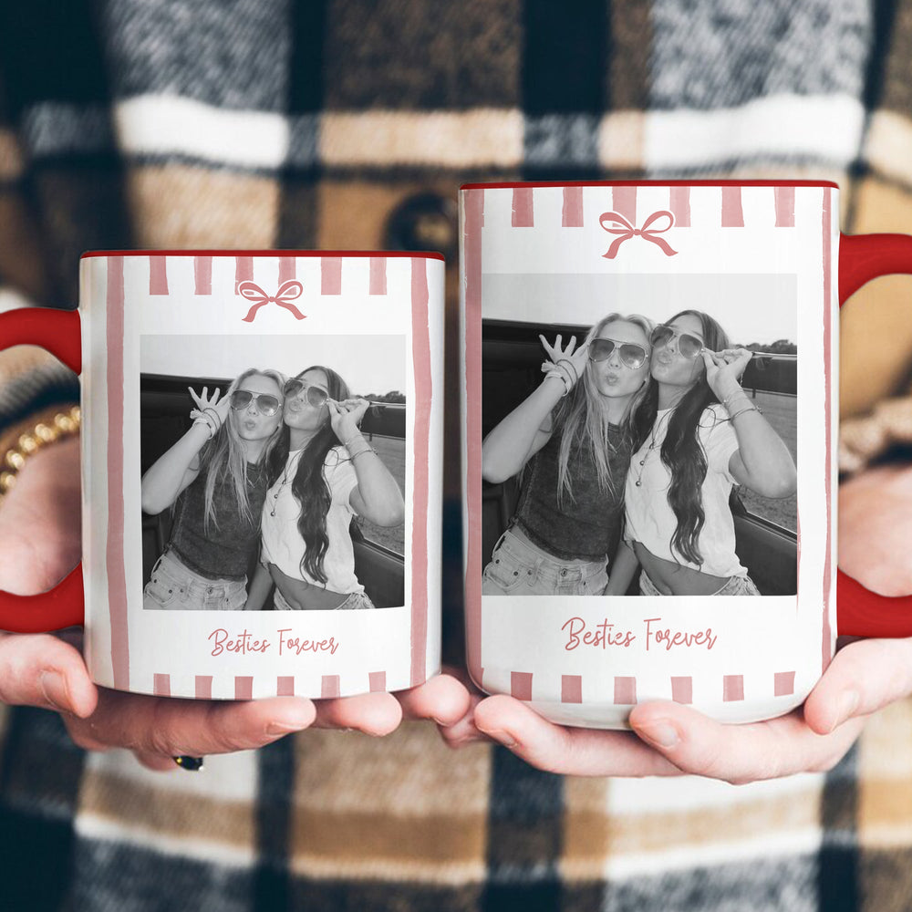 Personalized Friendship Photo Mug - Custom Bestie Gift for Her, Striped Accent Mug