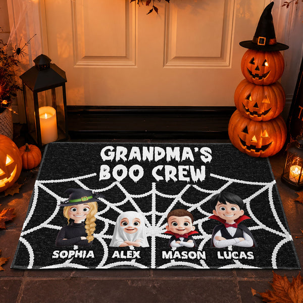 Personalized Grandma Boo Crew Doormat – Custom Halloween Grandkids Gift Door Mat