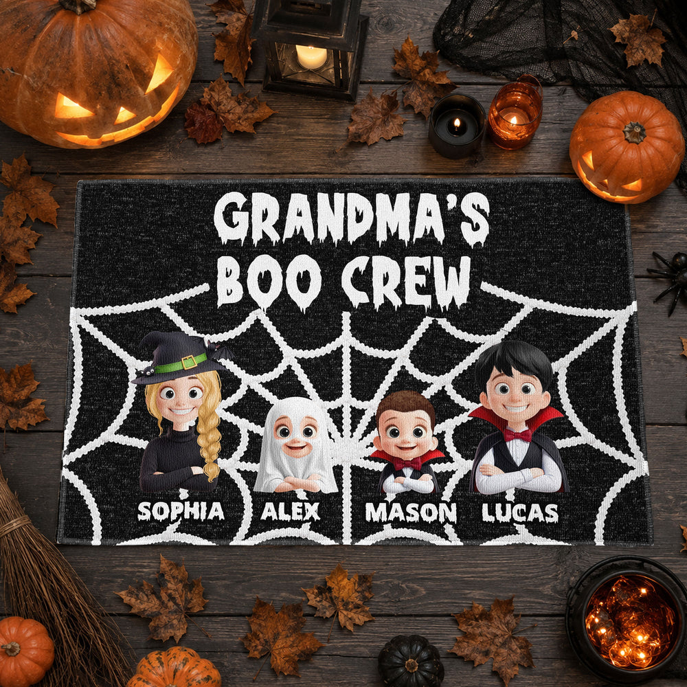 Personalized Grandma Boo Crew Doormat – Custom Halloween Grandkids Gift Door Mat