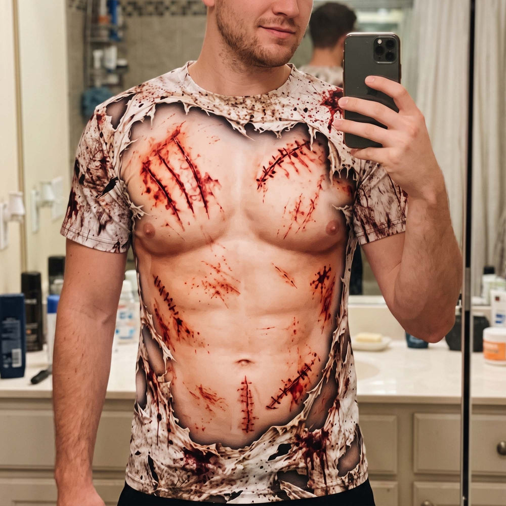 Custom Funny Fake Abs & Beer Belly Halloween Shirt, Personalized Men Gag Tee