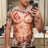 Custom Funny Fake Abs & Beer Belly Halloween Shirt, Personalized Men Gag Tee