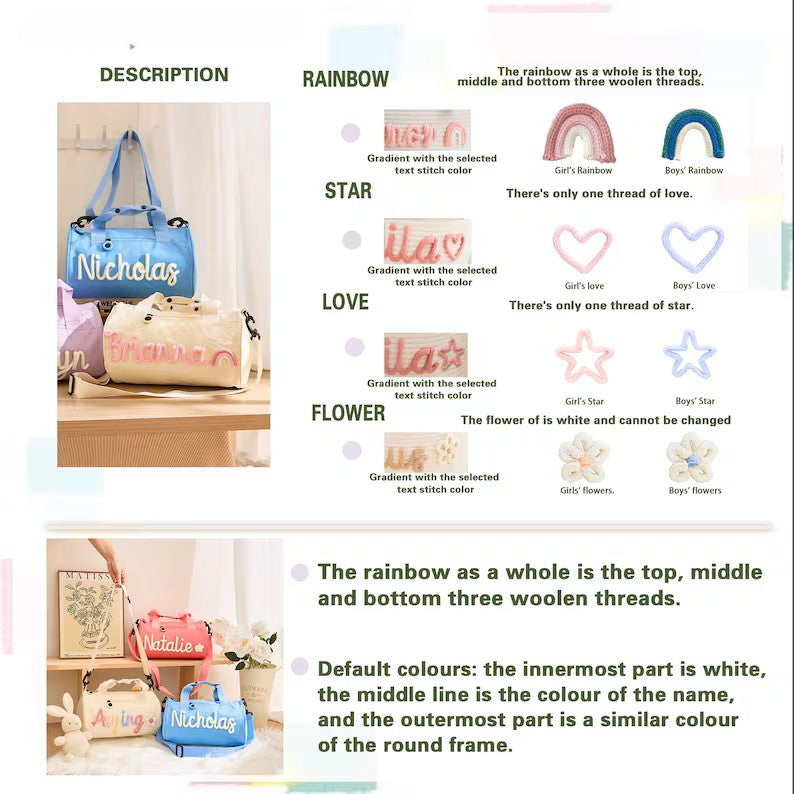 Handmade Embroidered Cotton with Name, Customize Shoulder Crossbody Bags