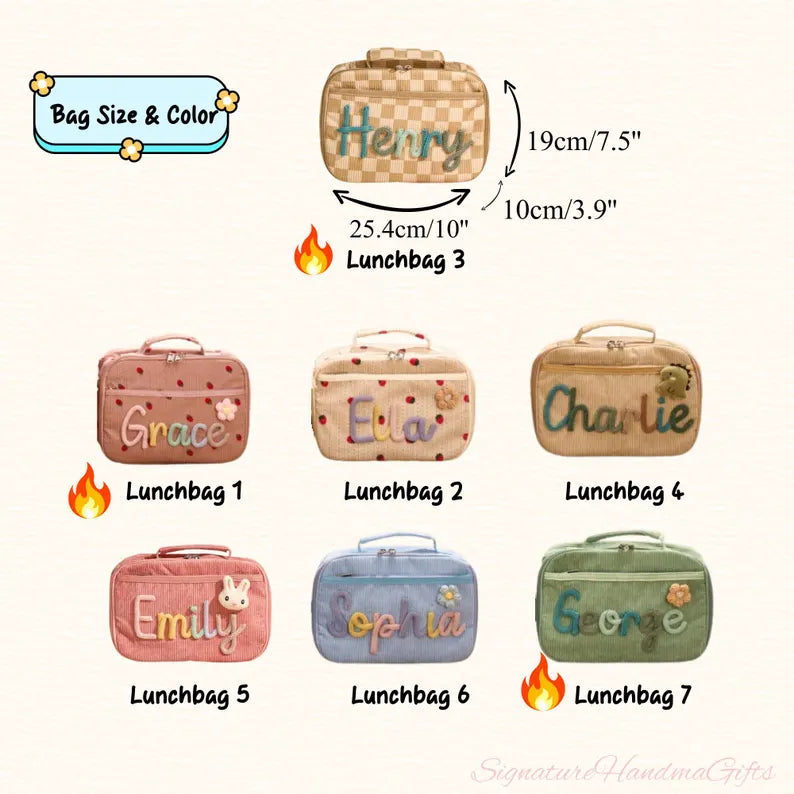 Embroidered Customizable Name Lunch Box Personalized Kids Lunchbox