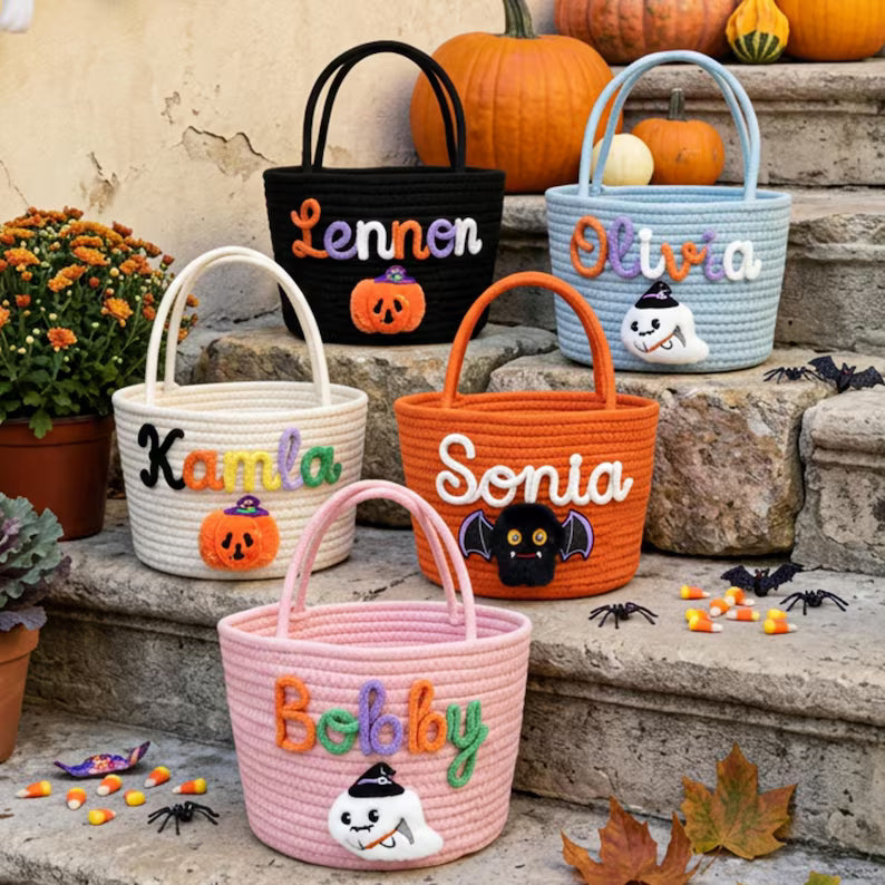 Cute Trick or Treat Personalized Halloween Storage Basket LD01
