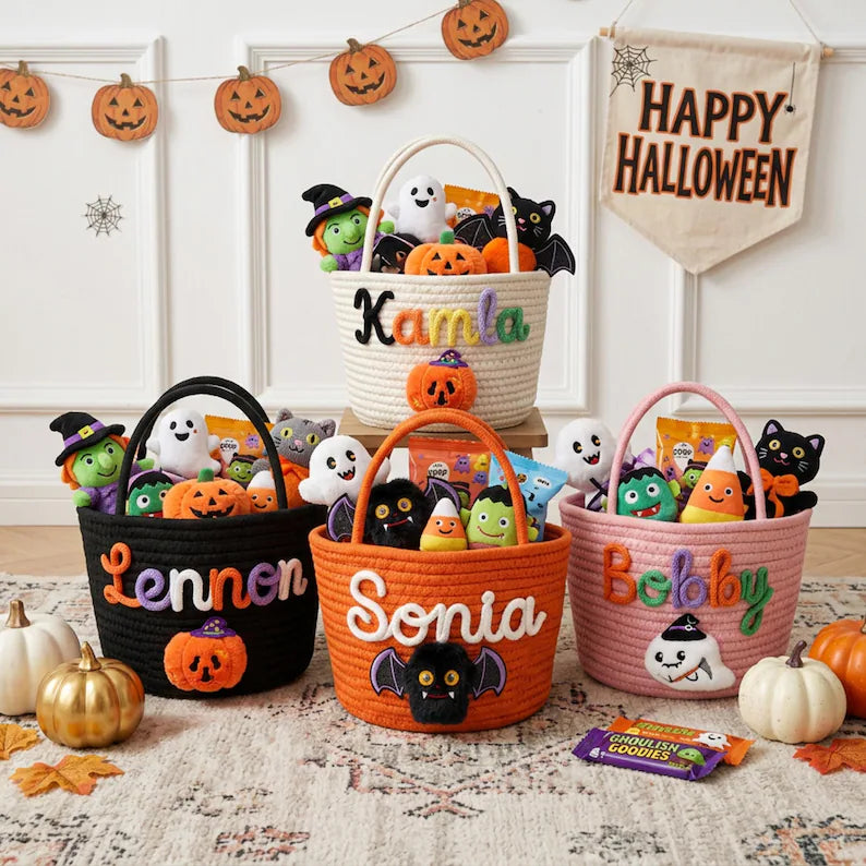 Cute Trick or Treat Personalized Halloween Storage Basket LD01