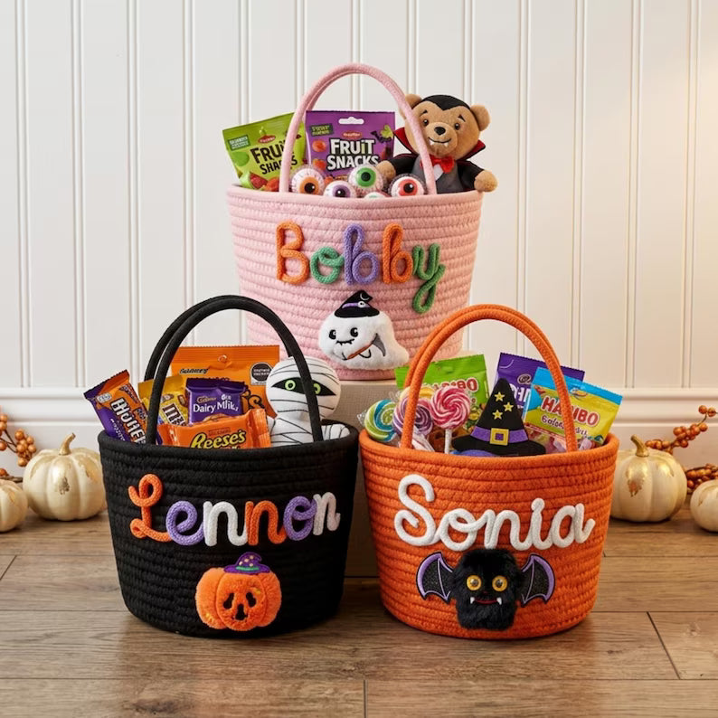 Cute Trick or Treat Personalized Halloween Storage Basket LD01