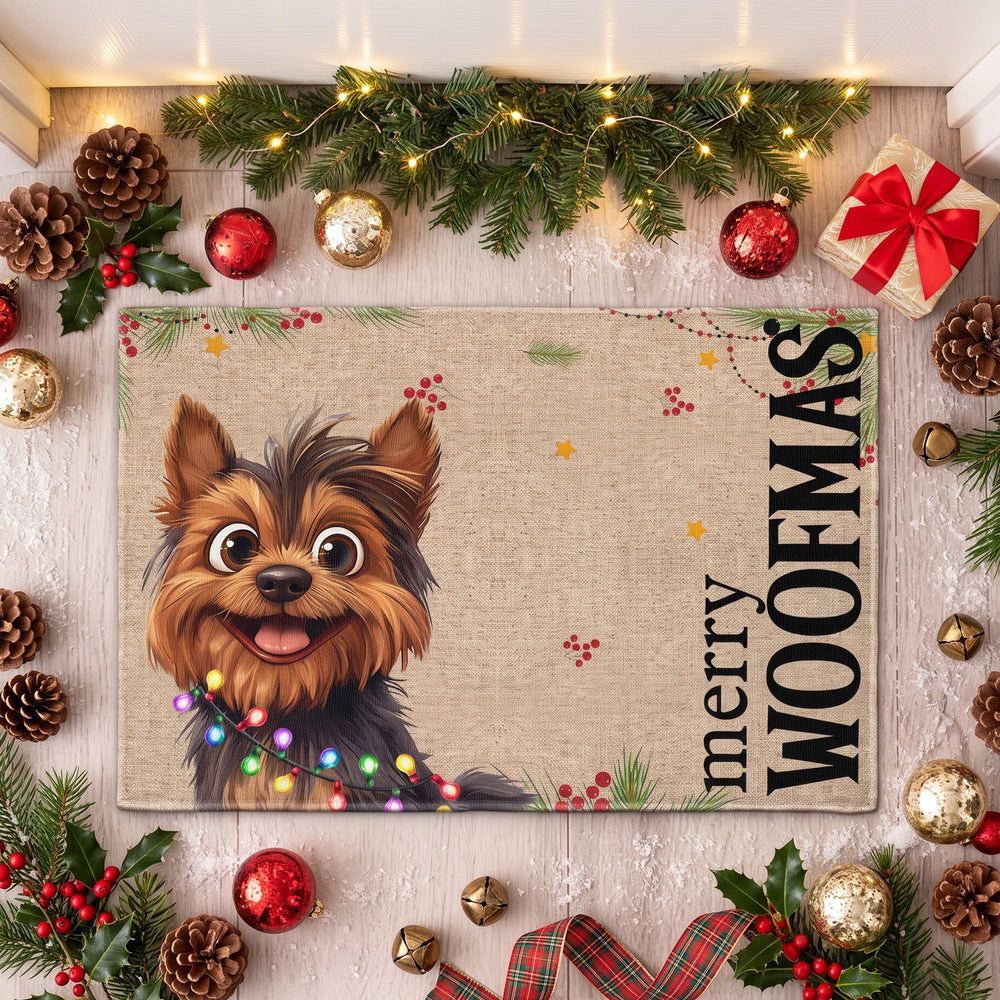 Personalized Merry Woofmas Doormat – Custom Dog Photo & Name Christmas Front Door Decor Gift for Dog Lovers