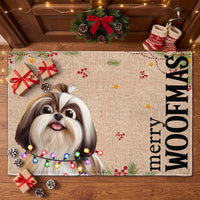Personalized Merry Woofmas Doormat – Custom Dog Photo & Name Christmas Front Door Decor Gift for Dog Lovers