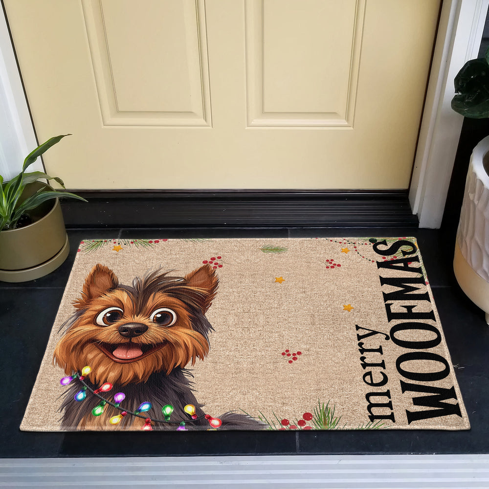 Personalized Merry Woofmas Doormat – Custom Dog Photo & Name Christmas Front Door Decor Gift for Dog Lovers