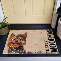 Personalized Merry Woofmas Doormat – Custom Dog Photo & Name Christmas Front Door Decor Gift for Dog Lovers